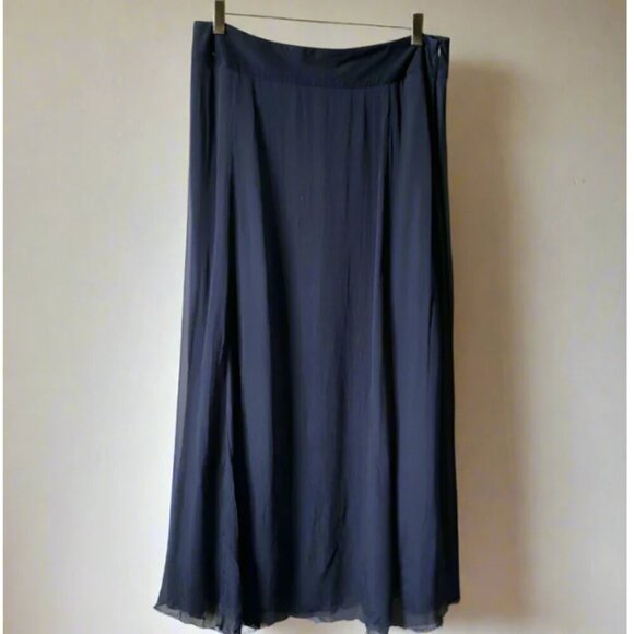 Olsen Maxi Skirt Medium Blue Overlay Flowy Lightweight Cotton Viscose EU40 Zip - Picture 2 of 9